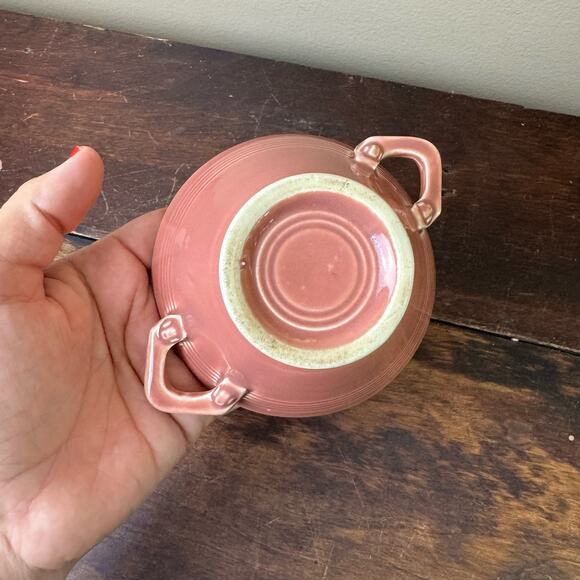 Vintage 1940s Harlequin Homer Laughlin Rose Sugar Bowl‎ Art Deco Handles - Picture 3 of 6